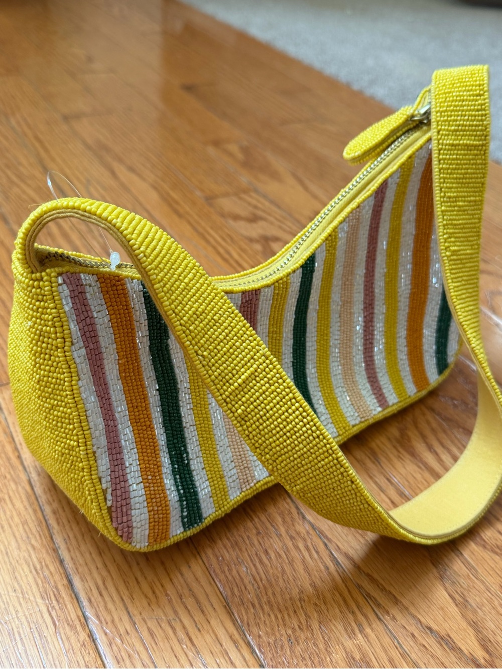 new Anthropologie asymmetrical beaded shoulder bag yellow multicolor stripe - Picture 10 of 14